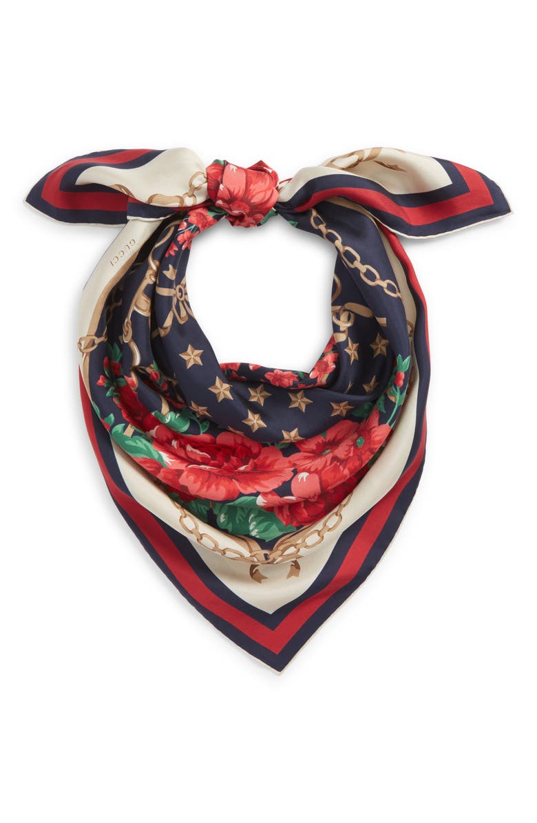 Gucci Rose Chain Foulard Silk Twill Scarf, Alternate, color, 