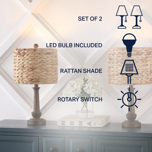Jonathan Y Leona 21.25" Rustic Farmhouse Handwoven Water Hyacinth/resin Led Table Lamp, Brown Wood F In Brown Wood Finish