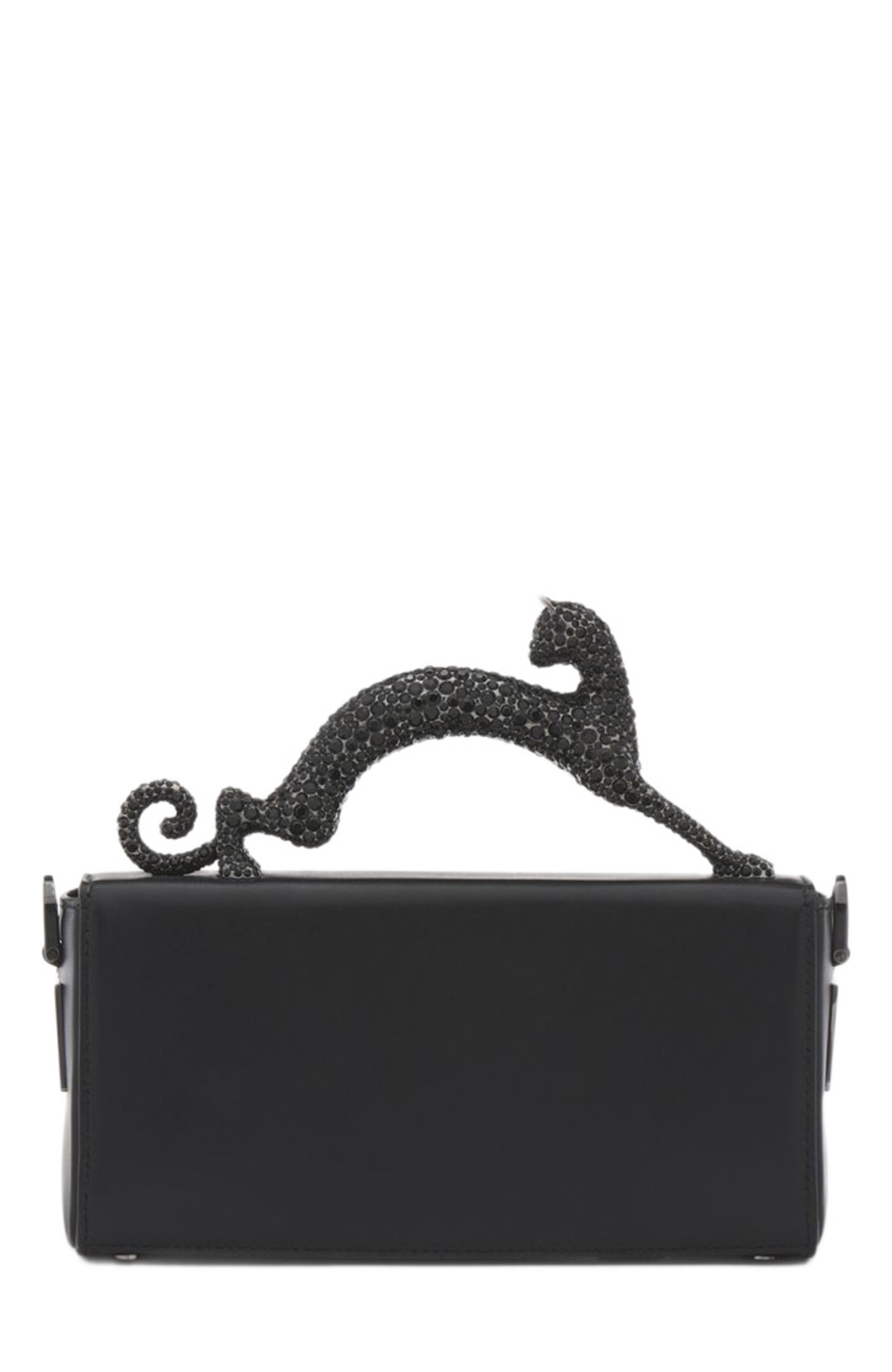 Lanvin Nano Pencil Cat Leather Bag, Alternate, color, Black