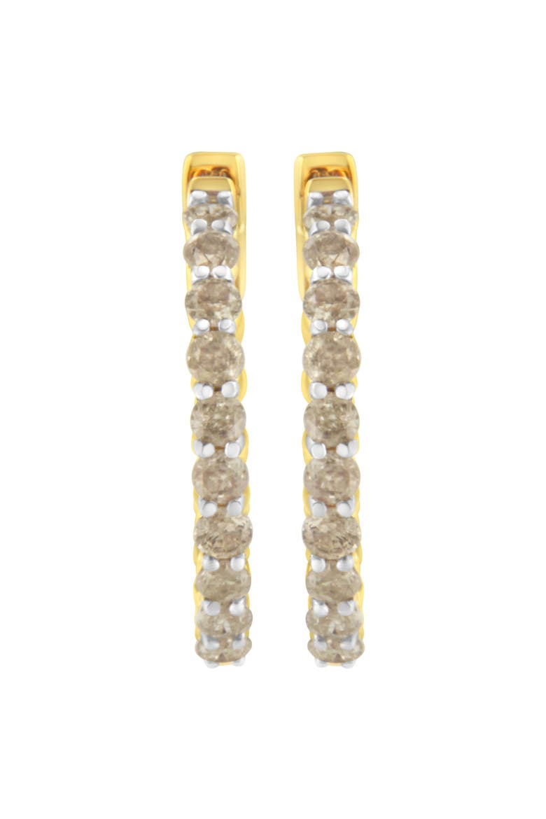 10K Yellow Gold Plated Silver Diamond Hoop Earrings, Alternate, color, Yellow