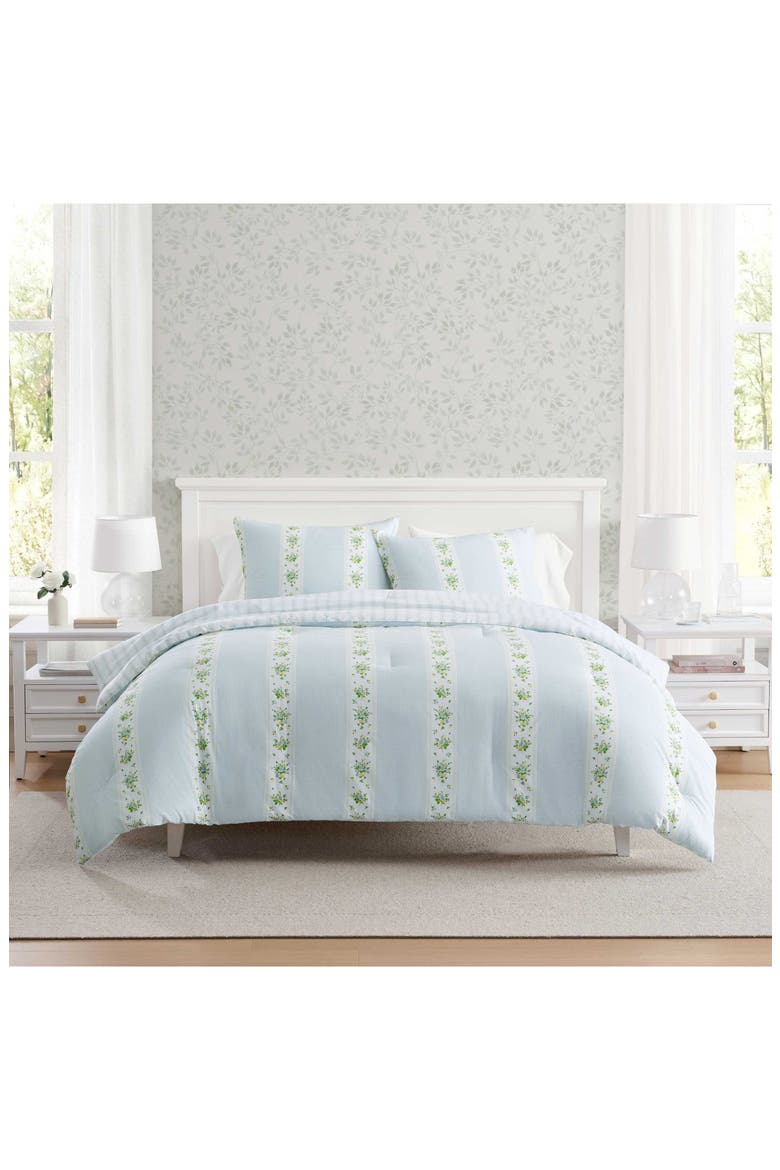 Annabelle Stripe Cotton Comforter Set, Alternate, color, WHITE/ WINTER BLUE/ YELLOW