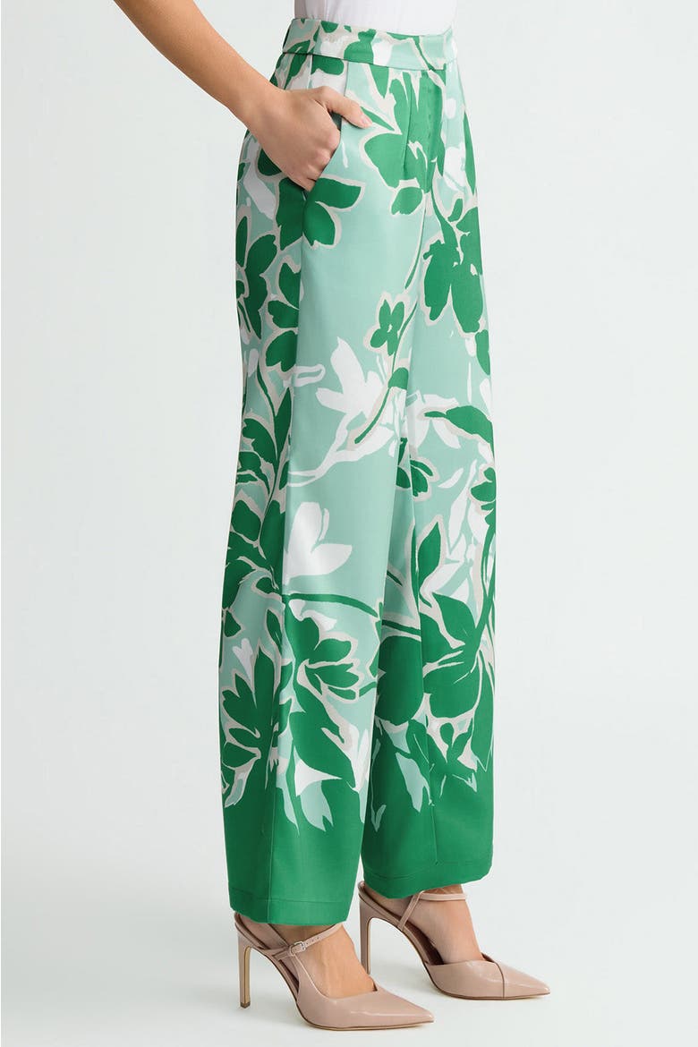 Crepe de Chine Floral Printed Wide Leg Pants, Alternate, color, Kelly Green/Euca/Lime/Ivory