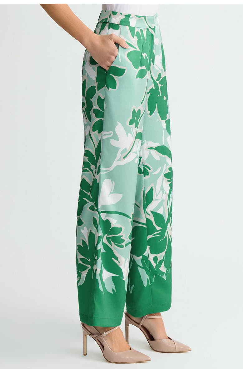 Ming Wang Crepe de Chine Floral Printed Wide-Leg Pants, Alternate, color, Kelly Green/Euca/Lime/Ivory