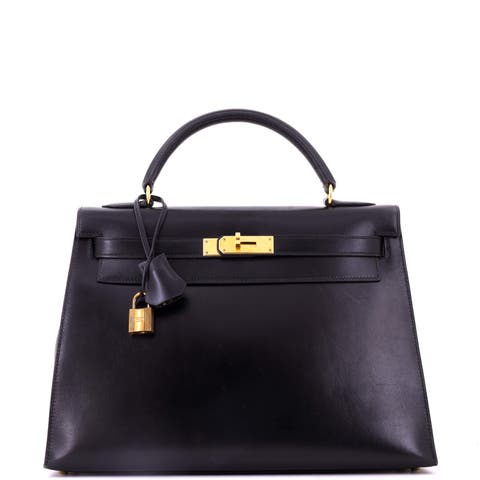 Kelly Handbag Black Box Calf with Gold Hardware 32