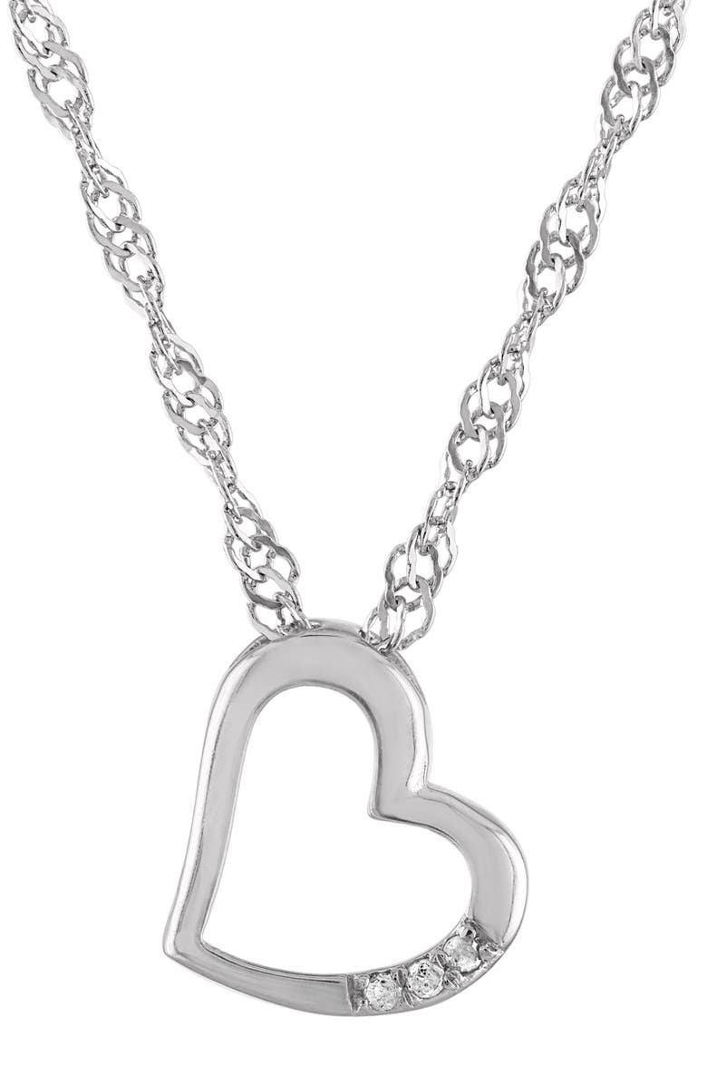 FZN Kids' Sterling Silver Diamond Heart Pendant Necklace - 0.0015 ctw, Main, color, White