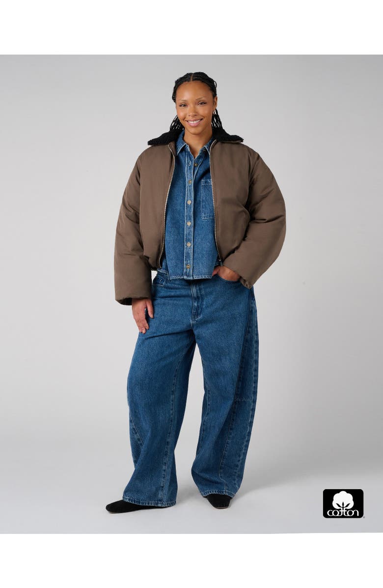 WeWoreWhat Fur Collar Balloon Jacket, Alternate, color, Moss/Black