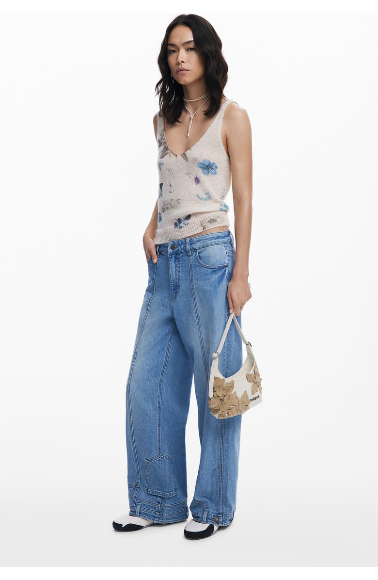 Desigual Medium Flower Appliqué Shoulder Bag, Alternate, color, Light Beige