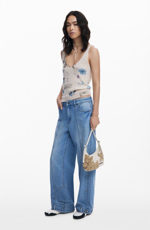 Desigual Medium Flower Appliqué Shoulder Bag In Sand
