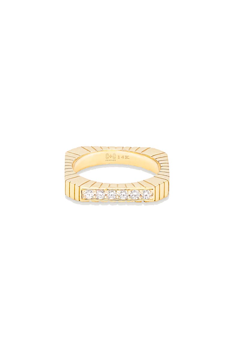 Spark Etched Stacking Band Ring, Main, color, Diamond-Gold