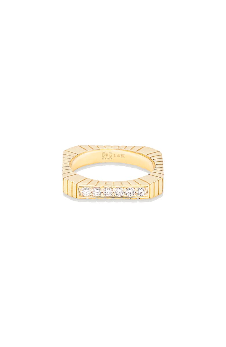 Campbell + Charlotte Spark Etched Stacking Band Ring, Main, color, Diamond-Gold