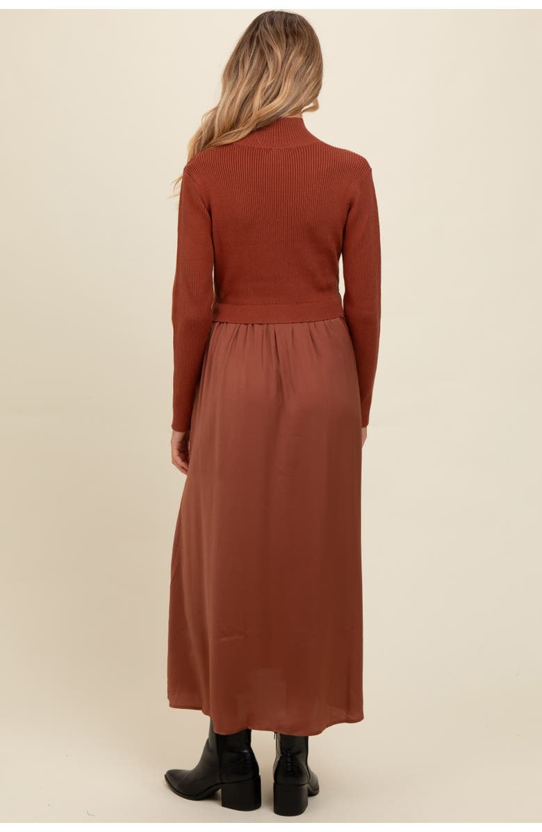 PinkBlush Knit Contrast Top Satin Midi Dress, Alternate, color, Brown