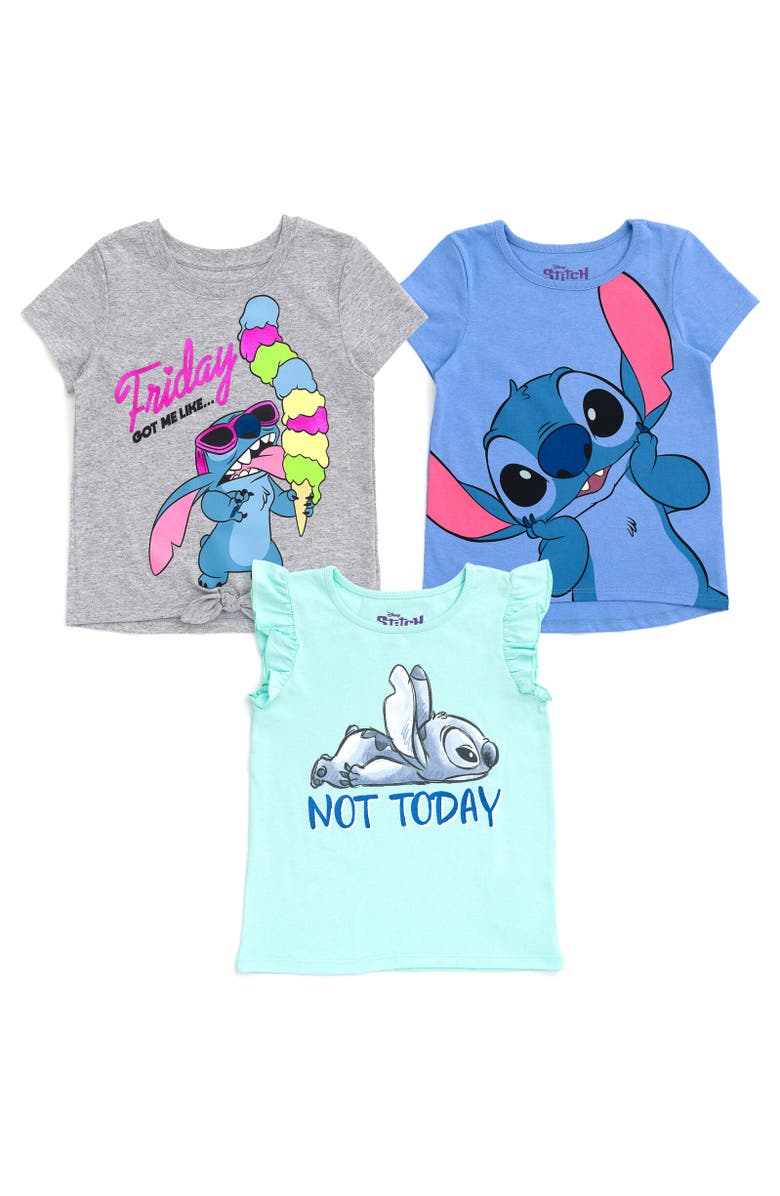 Disney Lilo & Stitch 3-Pack T-Shirts, Main, color, Gray / Blue