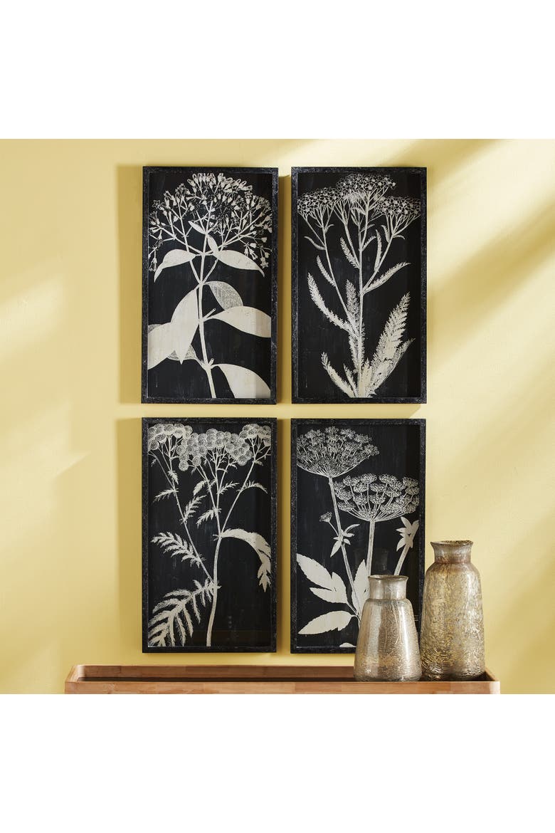Monochrome Queen Anne's Lace Prints, Set Of 4, Alternate, color, Black