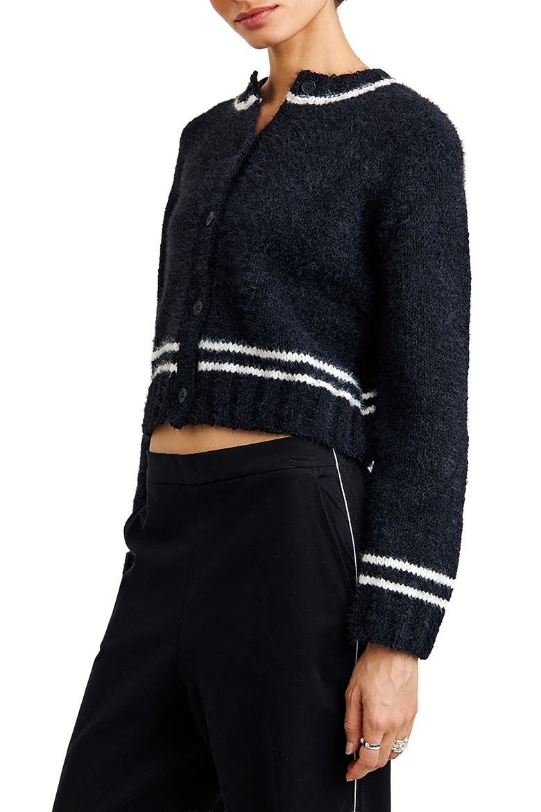 Contrast Stripe Crop Cardigan, Alternate, color, BLACK