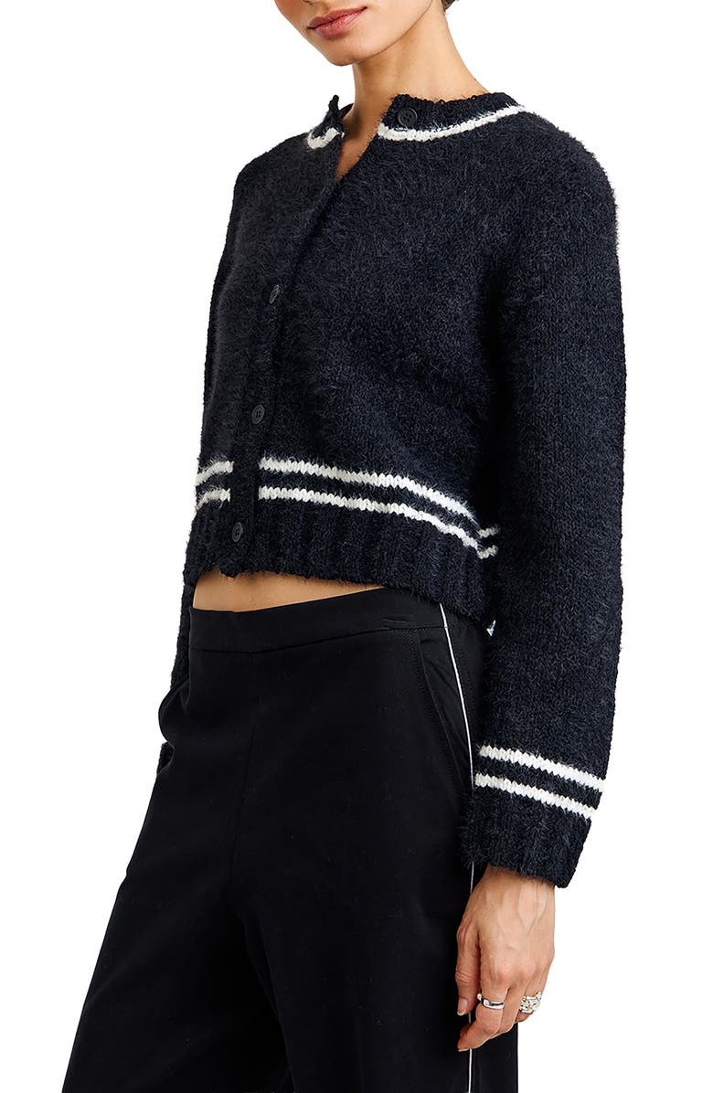 Bella Dahl Contrast Stripe Crop Cardigan, Alternate, color, Black