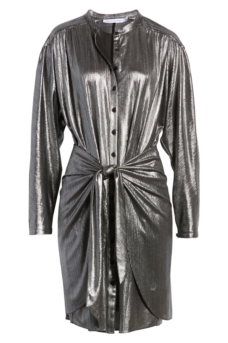 Willow Metallic Long Sleeve Shirtdress, Alternate, color, GUNMETAL
