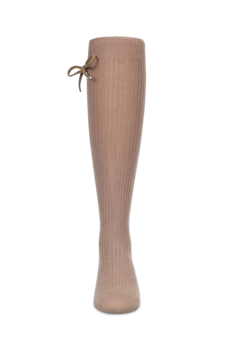 Ribbed Bow Knee-High Socks, Alternate, color, Taupe