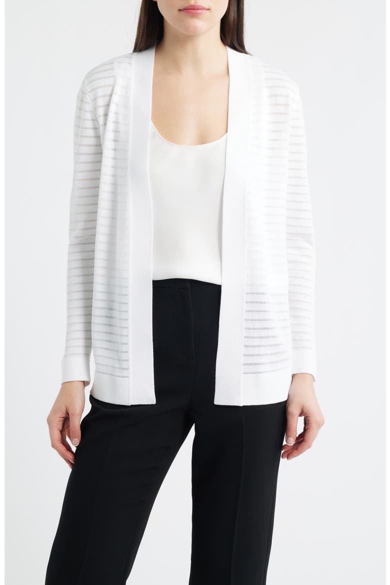 Sheer Stripe Open Front Cardigan, Main, color, CRISP WHITE