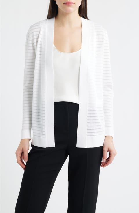 Sheer Stripe Open Front Cardigan (Regular & Petite)