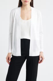 Anne Klein Sheer Stripe Open Front Cardigan