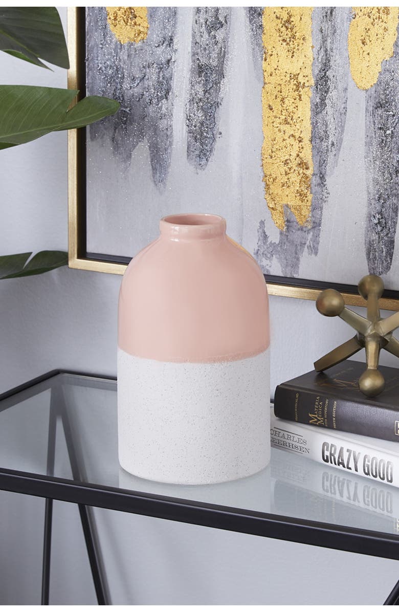 GINGER BIRCH STUDIO Ceramic Vase with Pink Top, Alternate, color, Pink