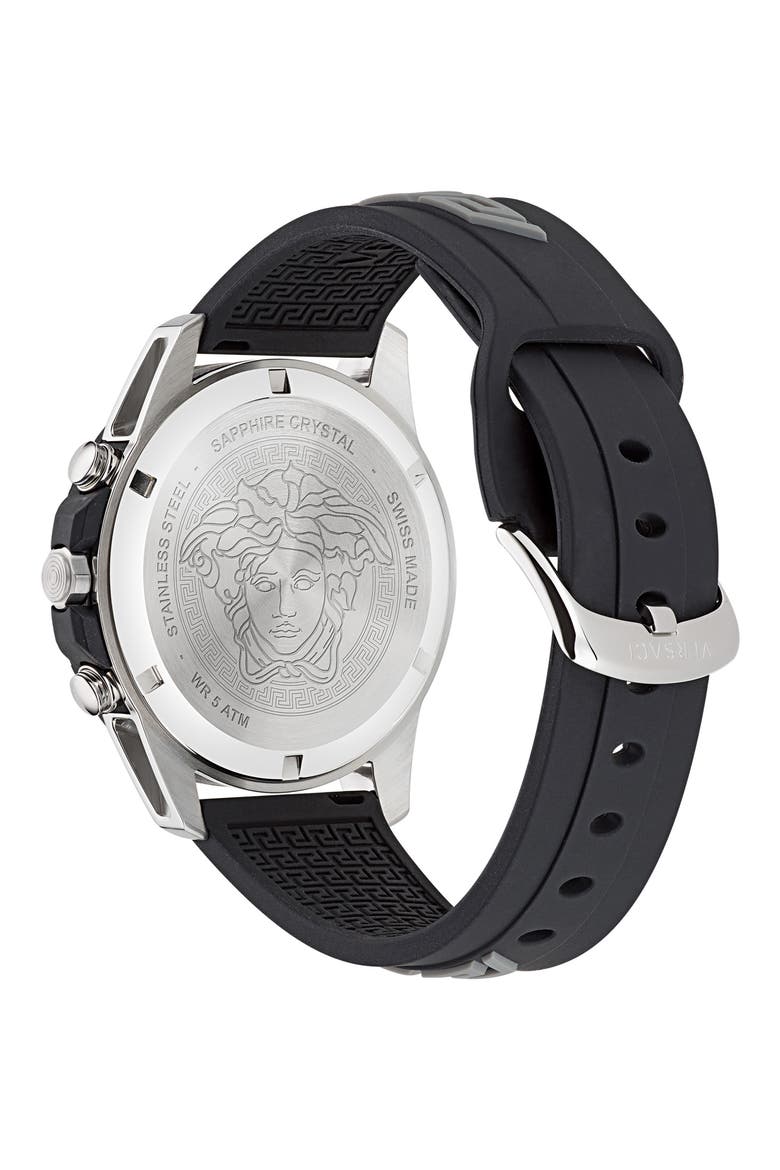 Greca Action Chronograph Silicone Strap Watch, 45mm, Alternate, color, IP STAINLESS STEEL/ BLACK