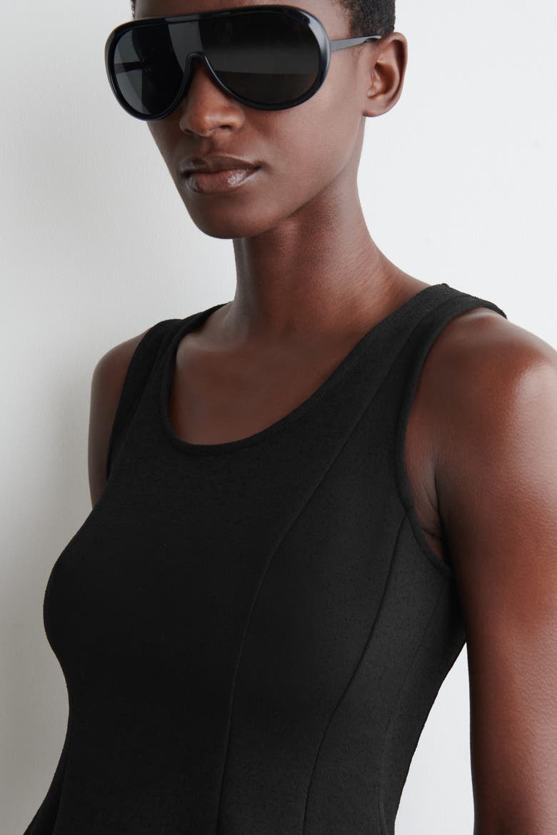 Sculpted Paneled Jersey Top, Alternate, color, BLACK