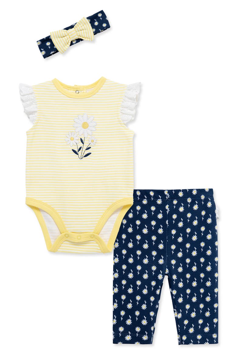 Daisy Bodysuit, Pants & Headband Set, Main, color, YELLOW MULTI