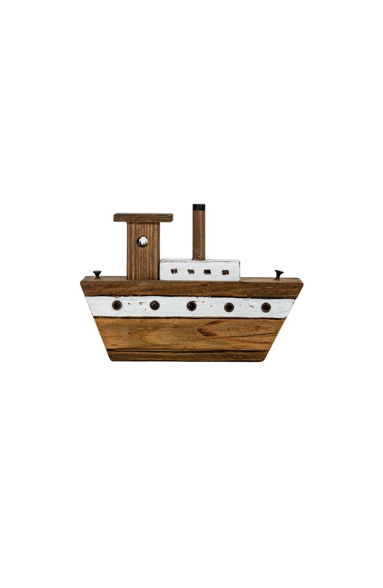 Foreside Home and Garden Tugboat Decorative Accent White Wood & Metal, Main, color, White