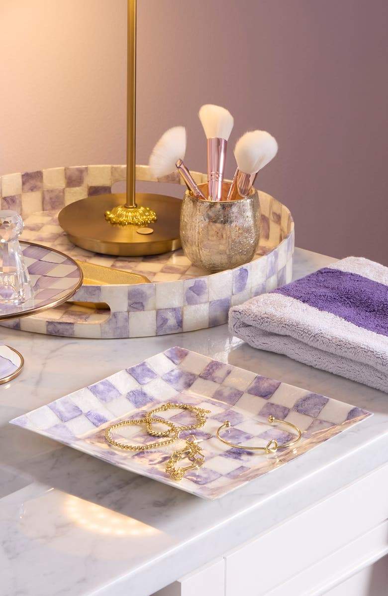 MACKENZIE CHILDS Violet Check Capiz Catchall Tray, Alternate, color, Violet