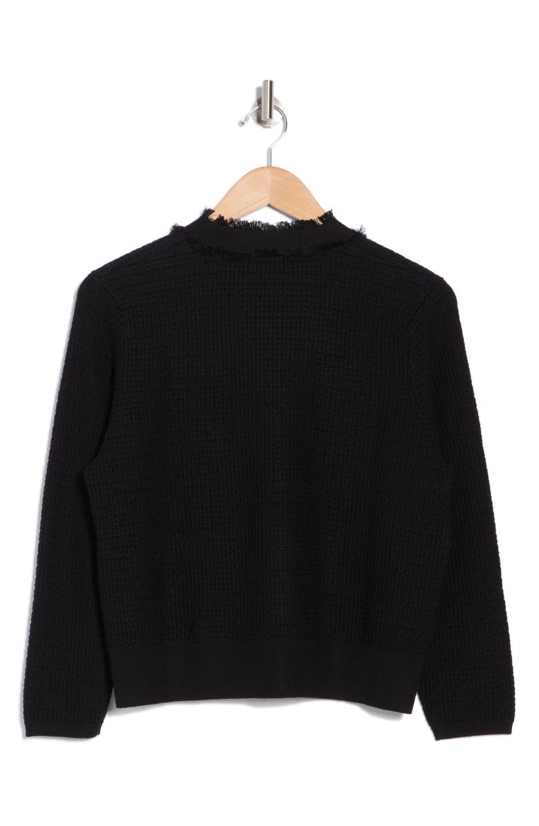 Adrianna Papell Frayed Waffle Knit Cardigan, Alternate, color, Black
