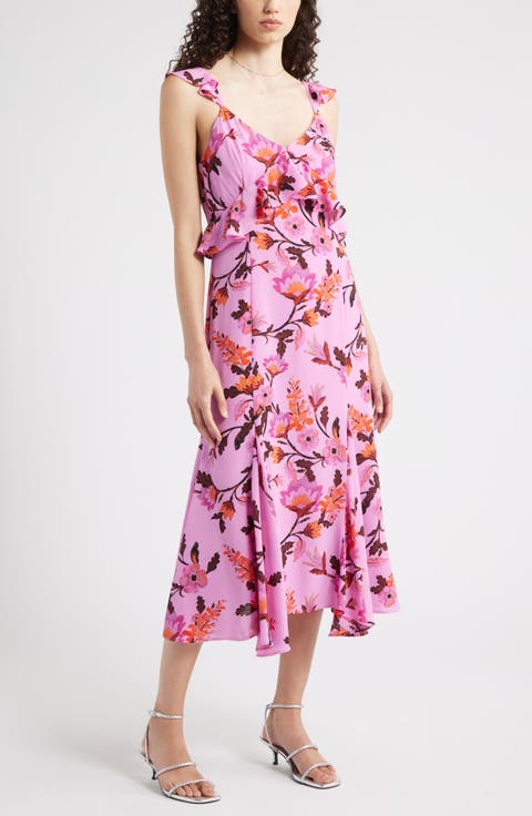Floral Print Ruffle Midi Dress