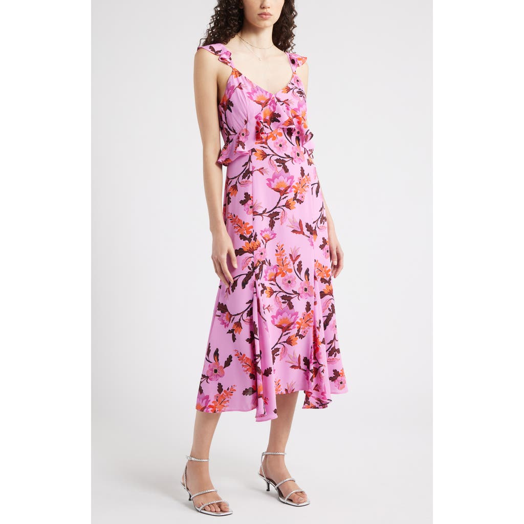 Chelsea28 Floral Print Ruffle Midi Dress In Pink