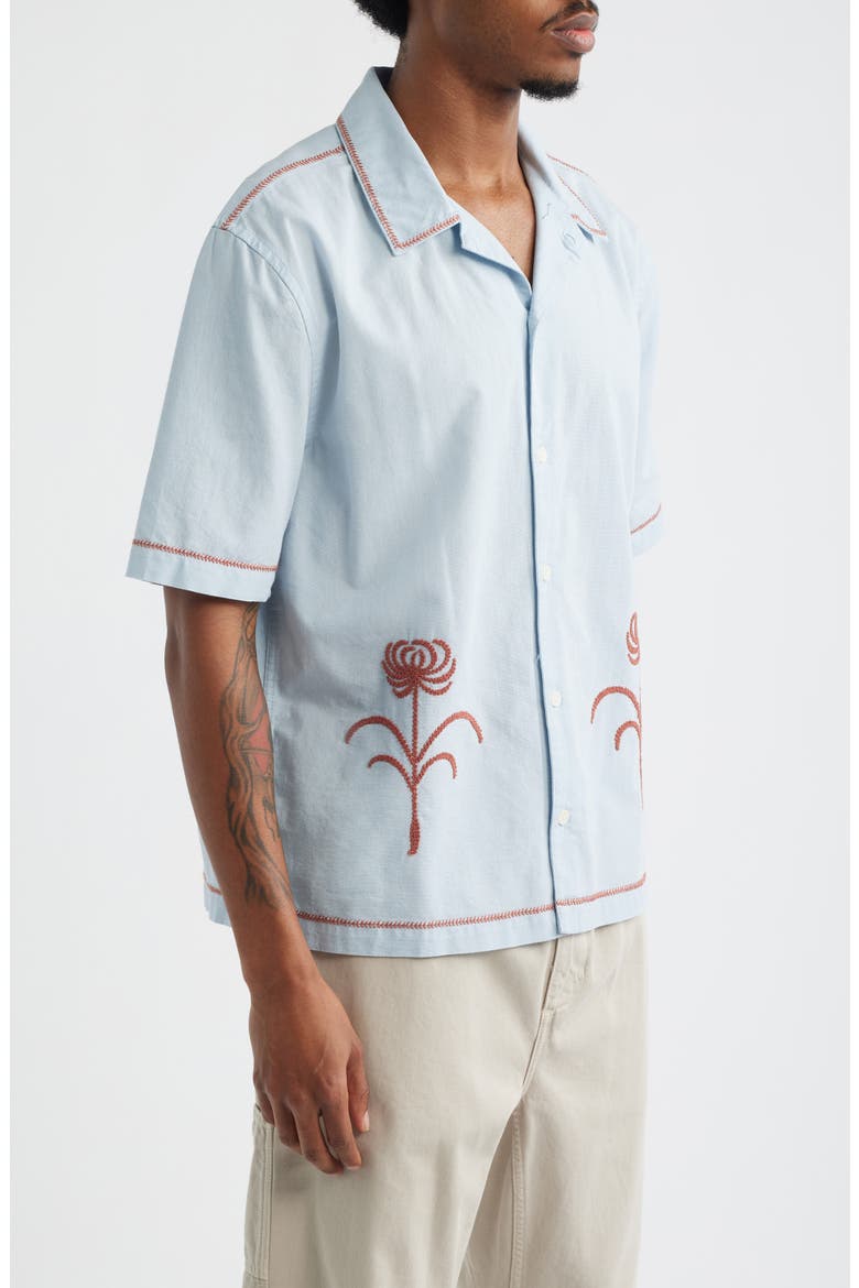Keats Embroidered Short Sleeve Button-Up Shirt, Alternate, color, LIGHT BLUE / RUST
