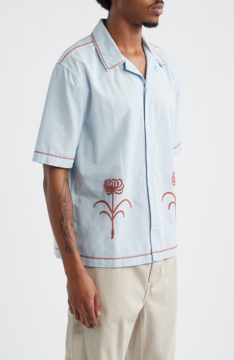 Wax London Keats Embroidered Short Sleeve Button-Up Shirt, Alternate, color, Light Blue / Rust