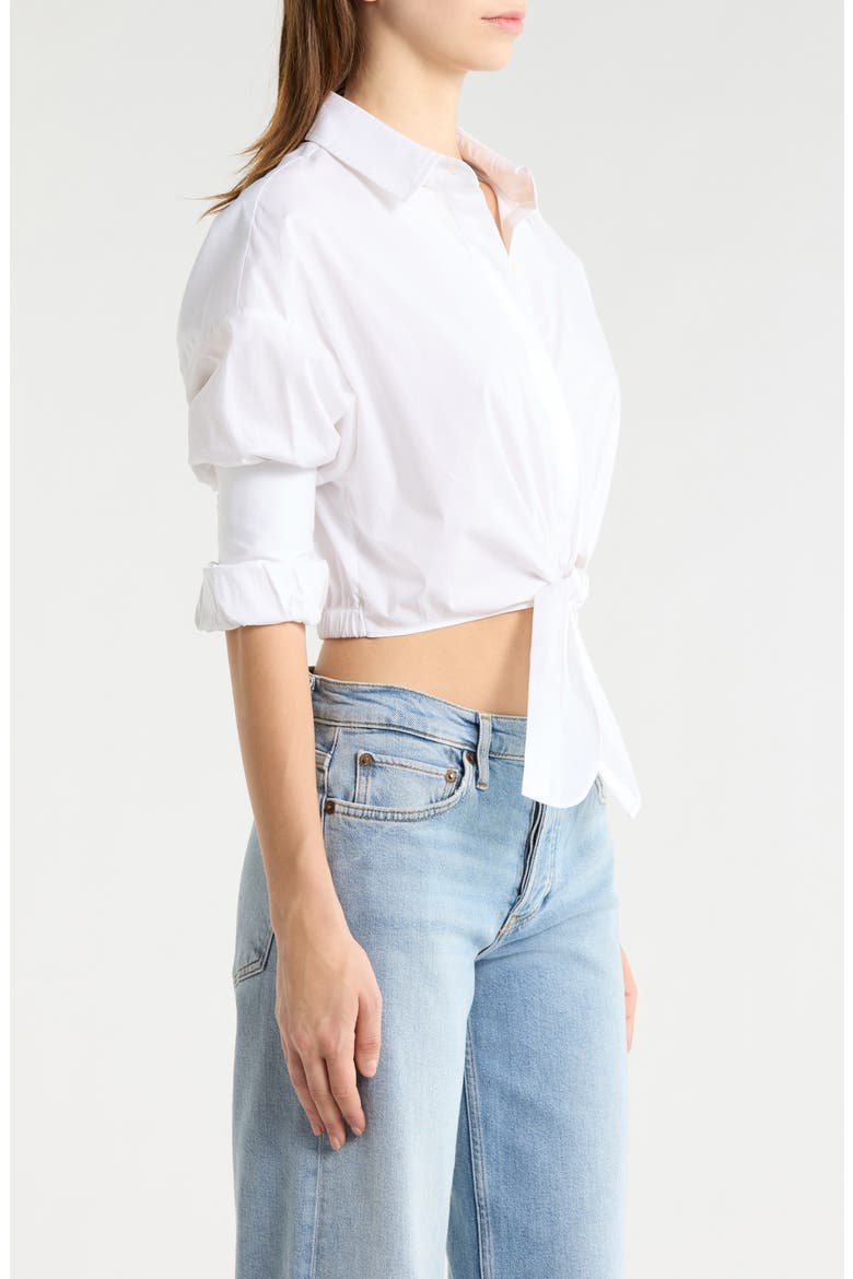 Lisa Crop Button-Up Tie Waist Top, Alternate, color, WHITE