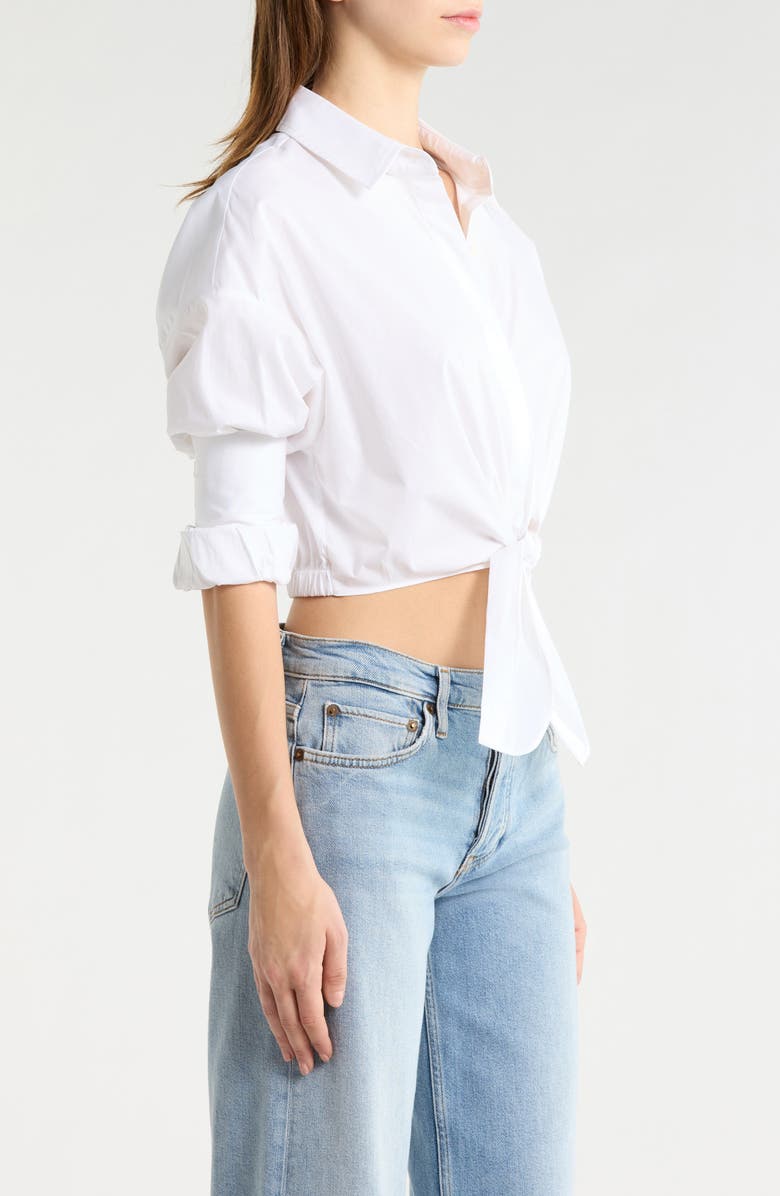 STAUD Lisa Crop Button-Up Tie Waist Top, Alternate, color, White