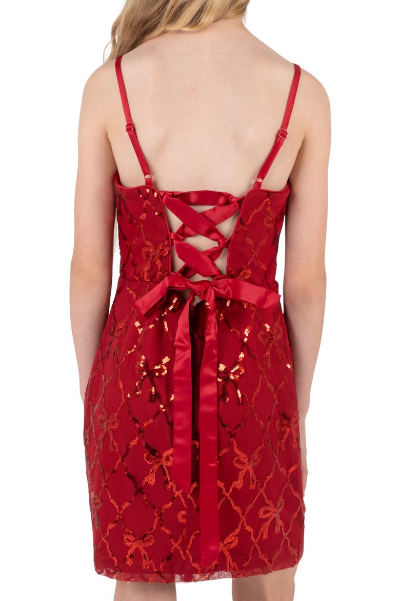 Kids' Sequin Diamond Bow Dress, Alternate, color, RED