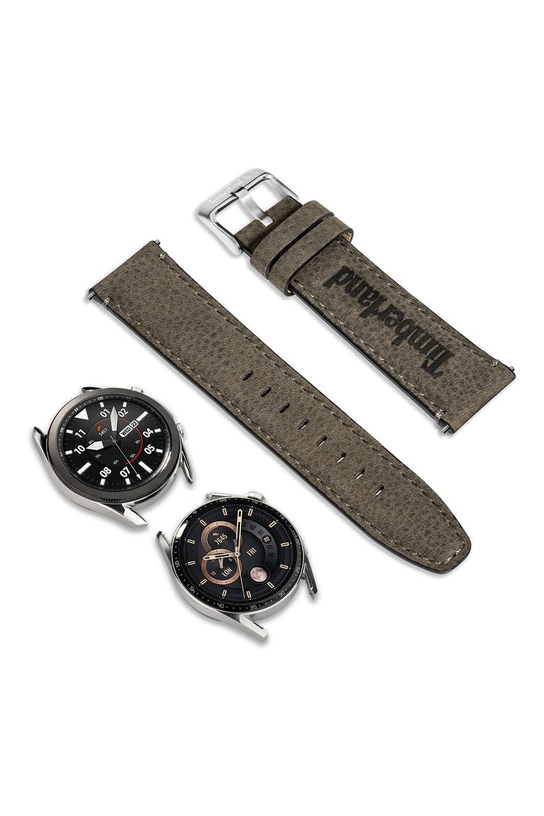 Barnesbrook Water Repellent Leather 20mm Smartwatch Watchband, Alternate, color, BLACK