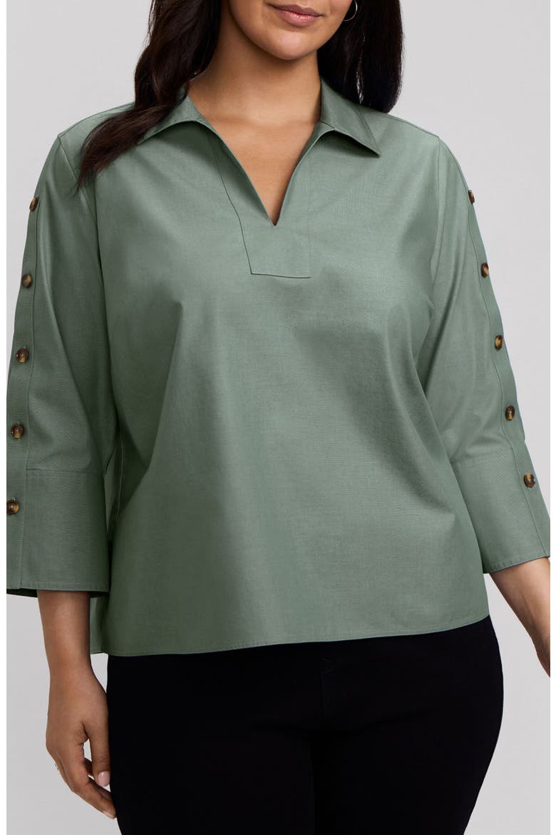 Lainey Button Accent Cotton Popover Top, Main, color, SOFT OLIVE GREEN