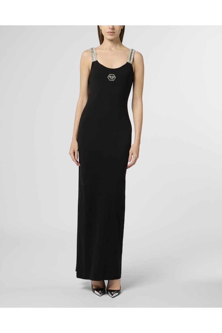 Long Tank Dress Strass Hexagon Women, Main, color, black