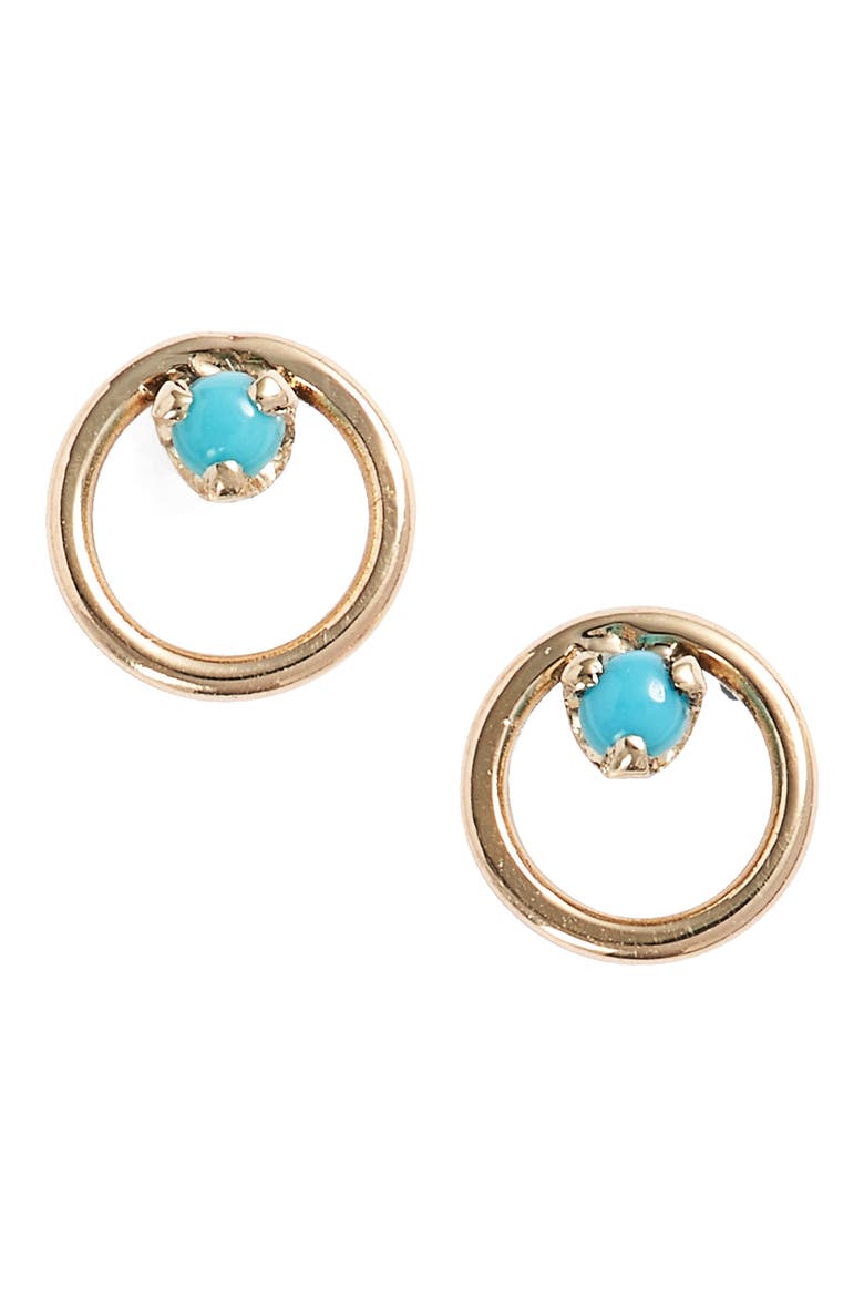 Turquoise Circle Stud Earrings, Main, color, YELLOW GOLD/ TURQUOISE