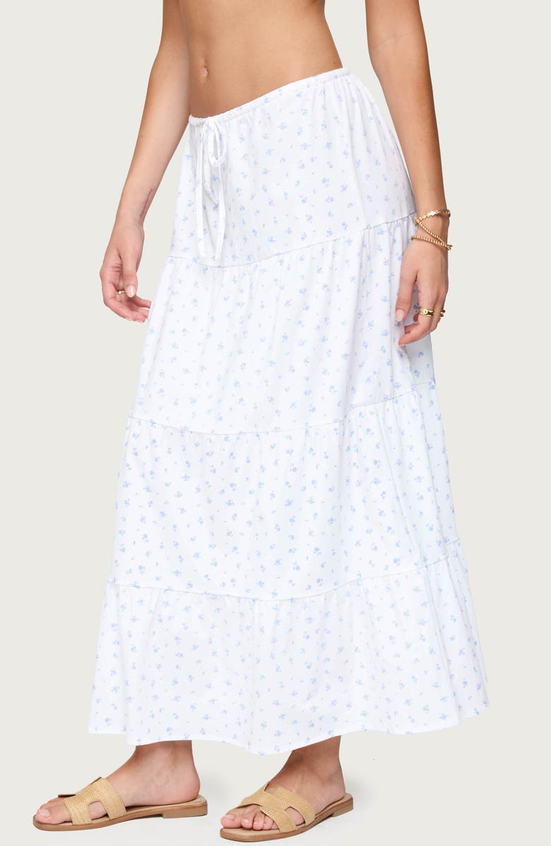 EDIKTED Charley Tiered Floral Maxi Skirt, Alternate, color, White
