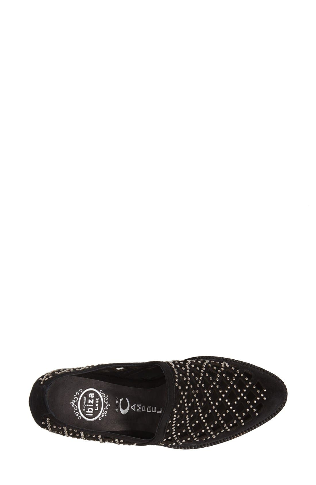 'Serlin' Studded Laser Cut Suede Loafer, Alternate, color, BLACK/ SILVER