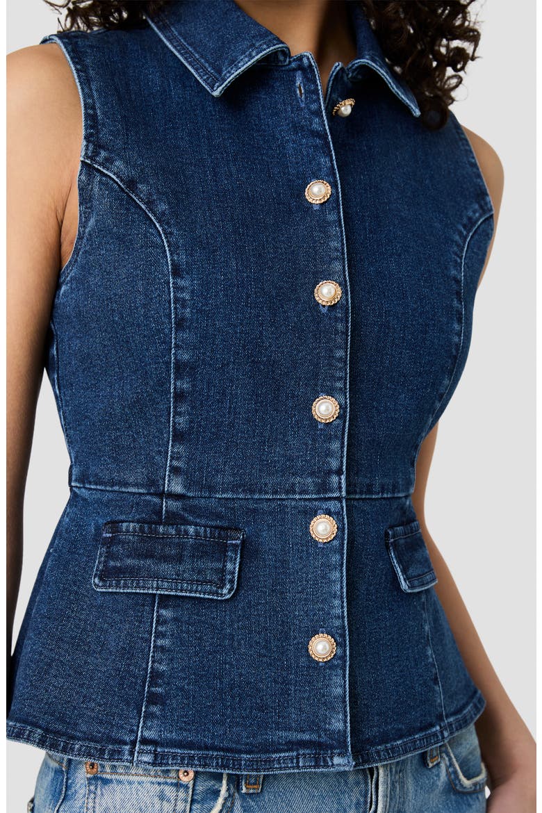 Delancey Button Front Peplum Top, Alternate, color, DARK INDIGO