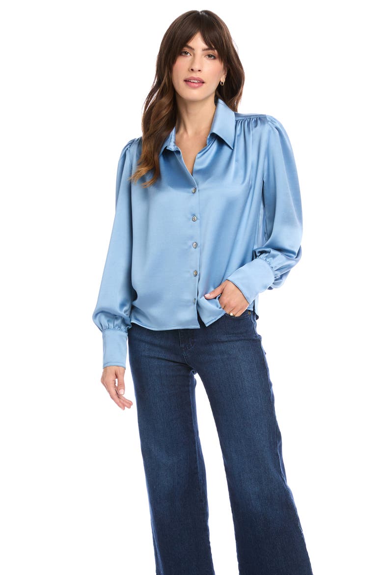 Blouson Satin Blouse, Alternate, color, DUSTY BLUE