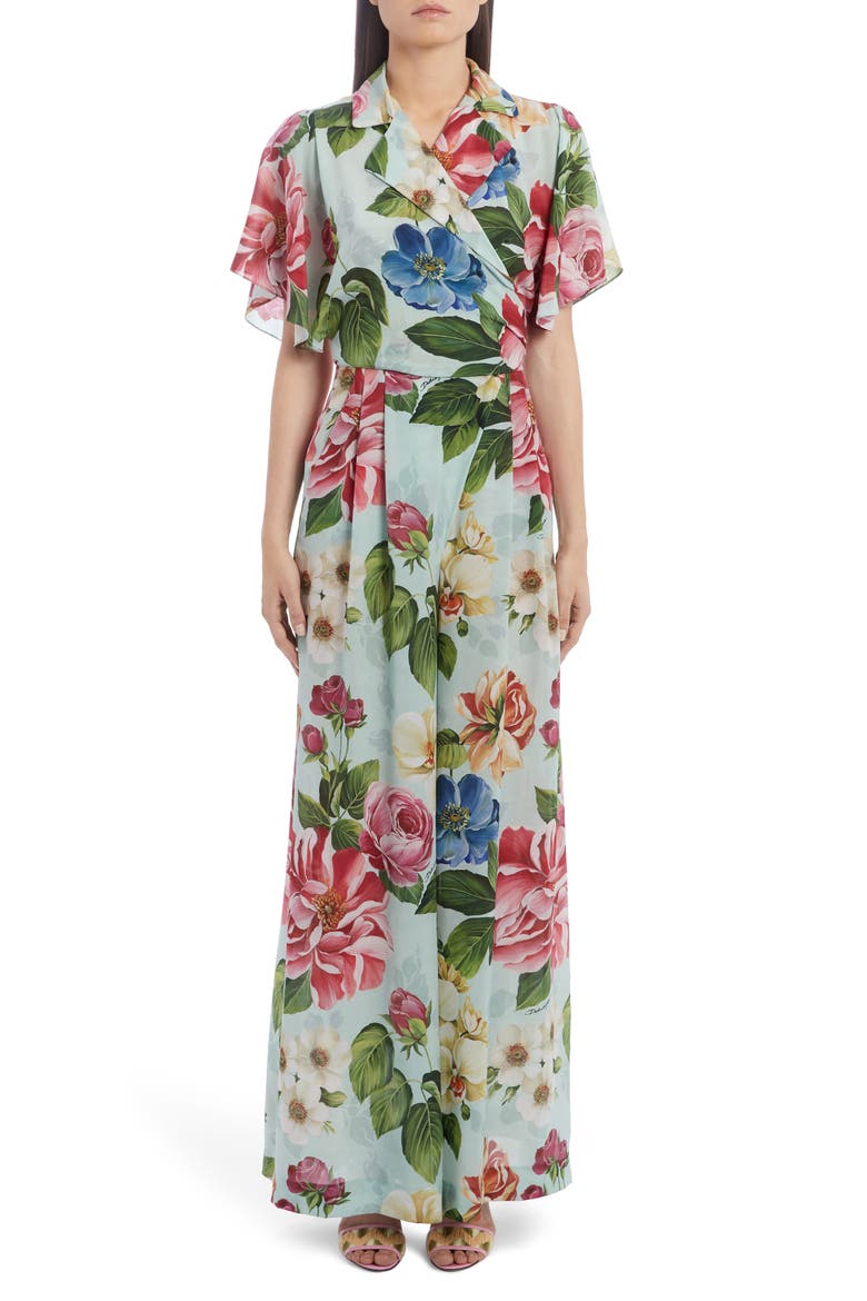 Floral Print Silk Wide Leg Jumpsuit, Main, color, HC1AM BLUE FLORAL