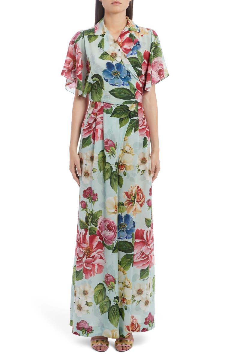 Dolce&Gabbana Floral Print Silk Wide Leg Jumpsuit, Main, color,