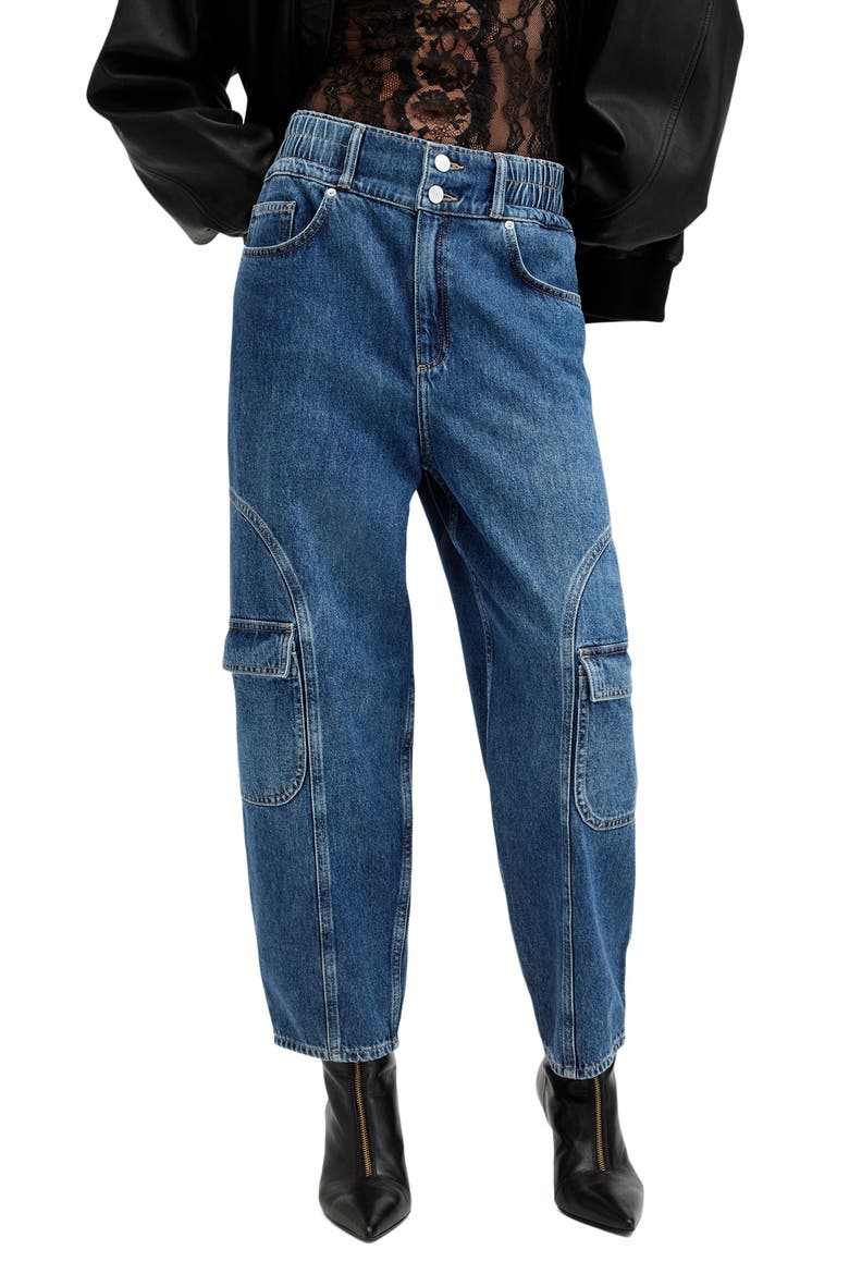 Hailey High Waist Straight Leg Cargo Jeans, Main, color, MID INDIGO