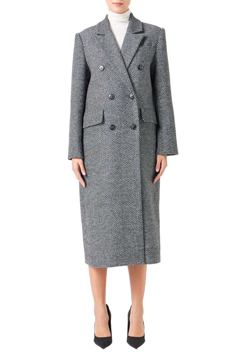 Herringbone Notch Lapel Blazer, Main, color, BLACK/ WHITE